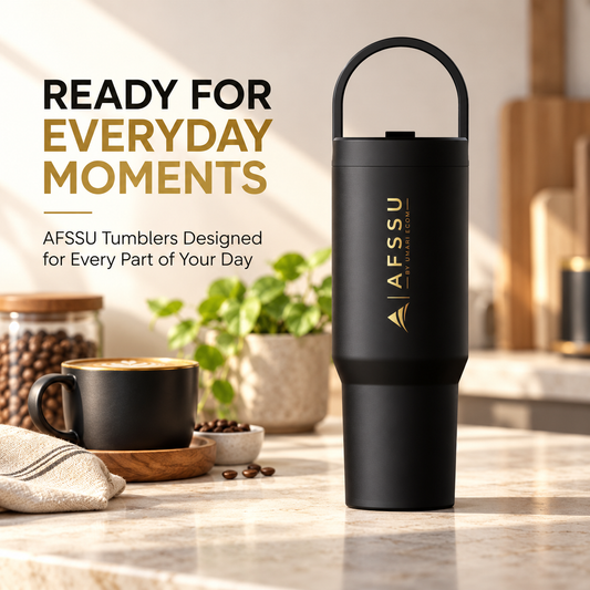 AFSSU 32 oz Vacuum Insulated Tumbler with Flip Straw & Carry Handle, Black