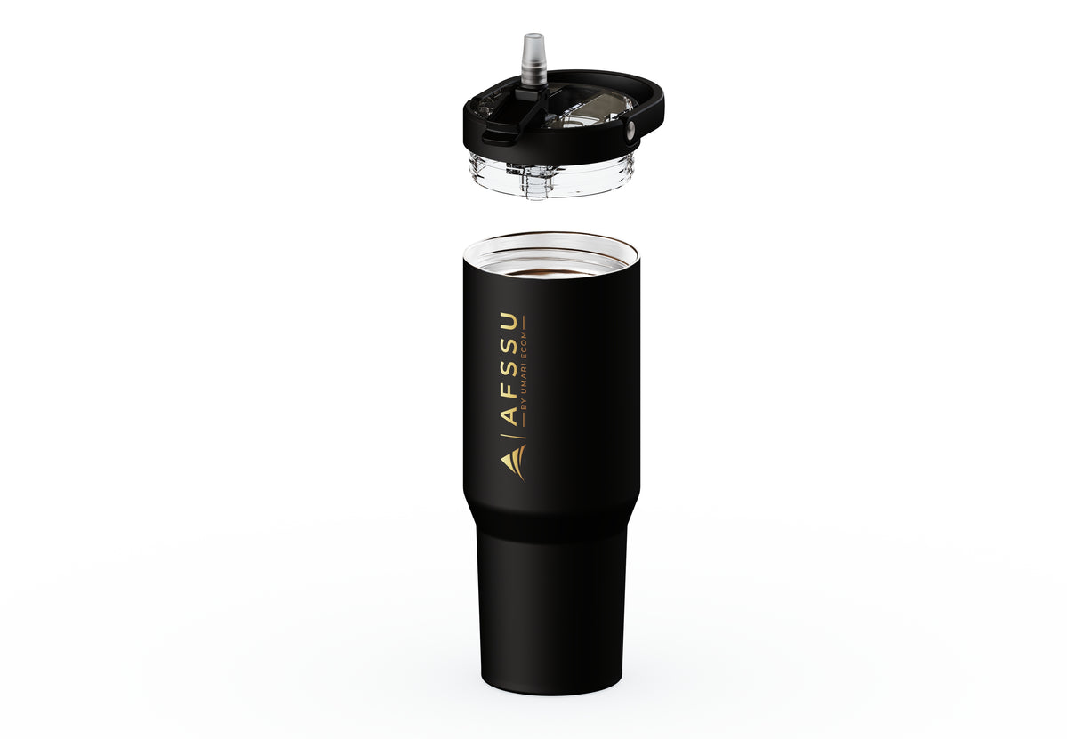 AFSSU 32 oz Vacuum Insulated Tumbler with Flip Straw & Carry Handle, Black