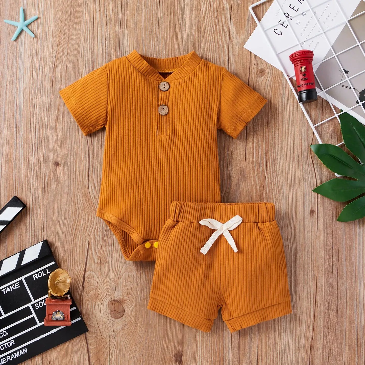 Citgeett Summer Solid Baby Boy Girl Casual Clothing Short Sleeve Button Romper+Loose Shorts 2pcs Outfits Set Clothes