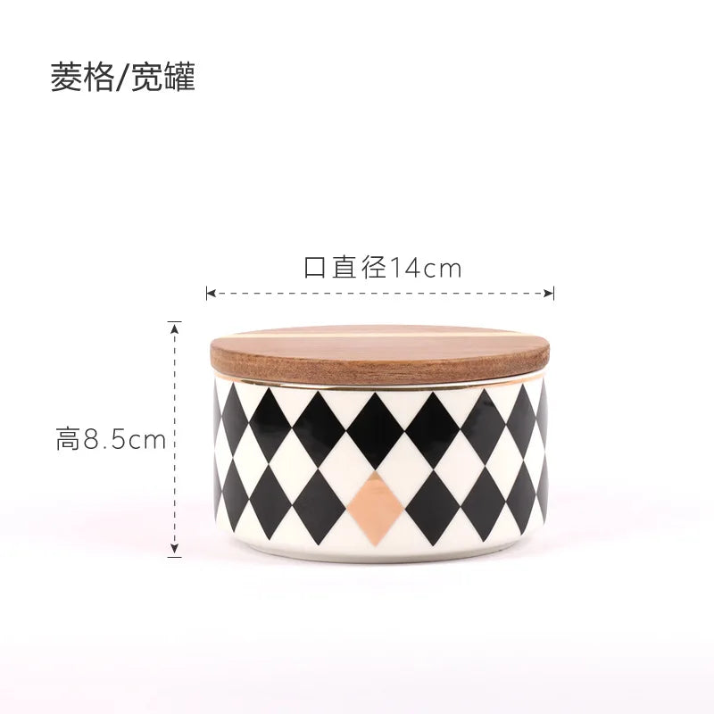 Household Ceramic Sealed Tank Creative Grain Storage Tank Kitchen Storage Box Coffee Wooden Lid Sealed Tea Storage Supplies