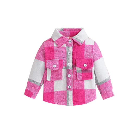 New Kid Baby Girl Boy Plaid Shirt Jacket Tops Lapel Long Sleeve Button Up Coat Spring Autumn Children Clothing