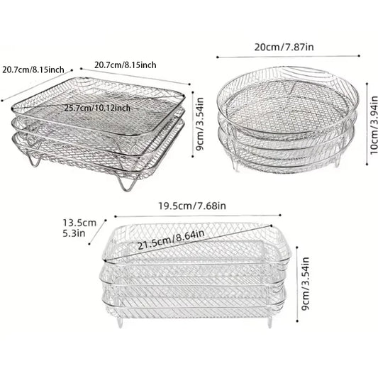 3Layers Air Fryer Rack Stainless Steel Stackable Grill Food Dehydrator Basket Air Fryer Accessory Cook Several Food in One Time