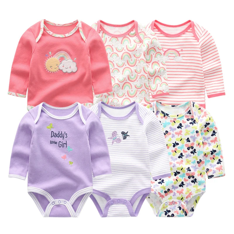 6 Pieces Newborn 100% Cotton Baby Girl Clothes Unisex Long Sleeve Baby Boy Clothes Sets 0-12M Print Autumn Spring