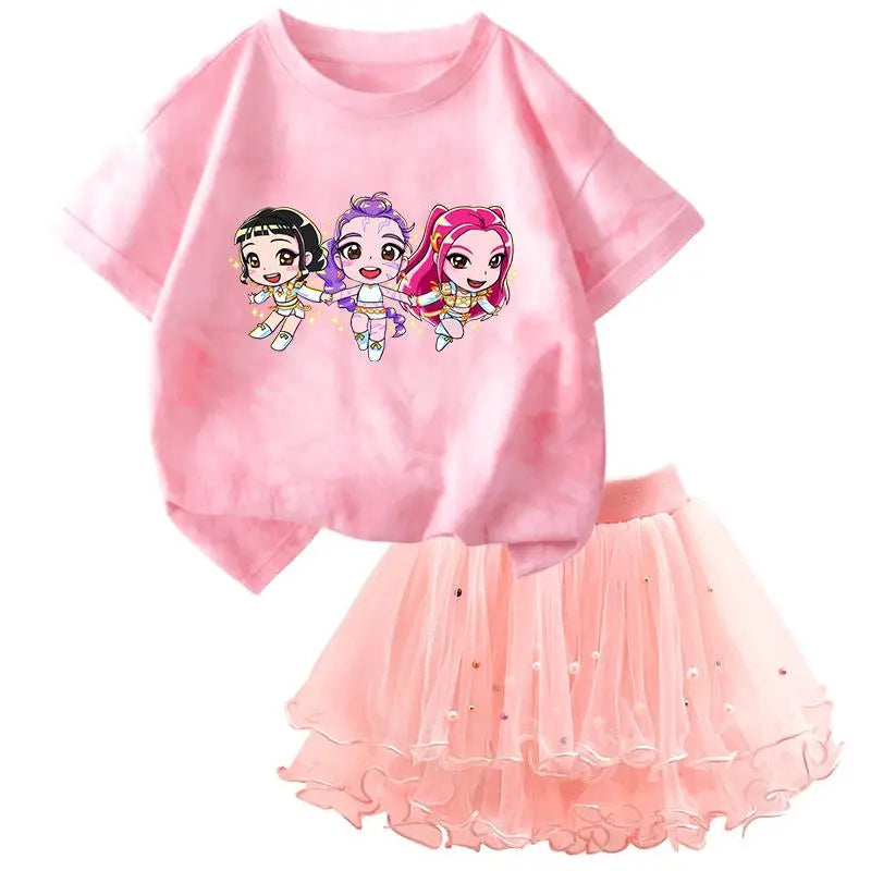 K-Pop Hunters Zoey Mira Rumi Kids T Shirt Summer Girl Outfit T-shirt +Tutu Skirt Princess Clothes Suit Party Clothing Set