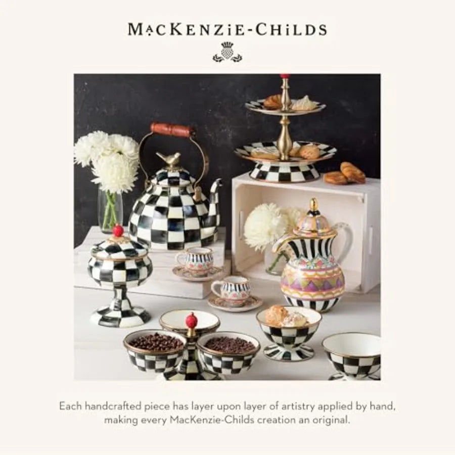 Enamel Saucer Small Enamel Plate for Teacups Black-and-White Courtly Check