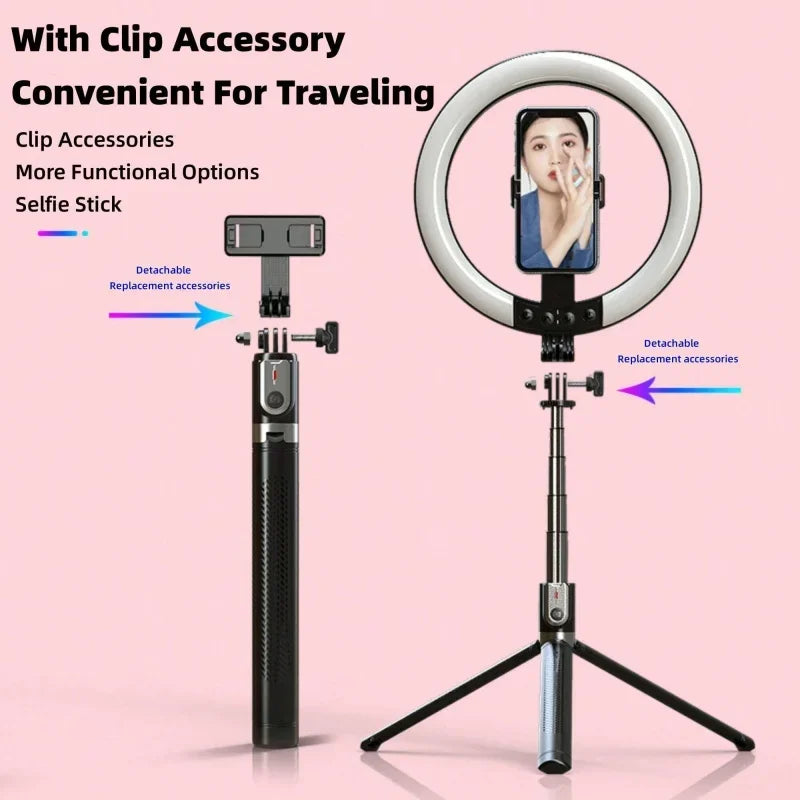 LISCN Selfie Stick Tripod with 10 Inch RGB Selfie Ring LED Fill Light Photography LED Selfie Light with Remote Control for Live