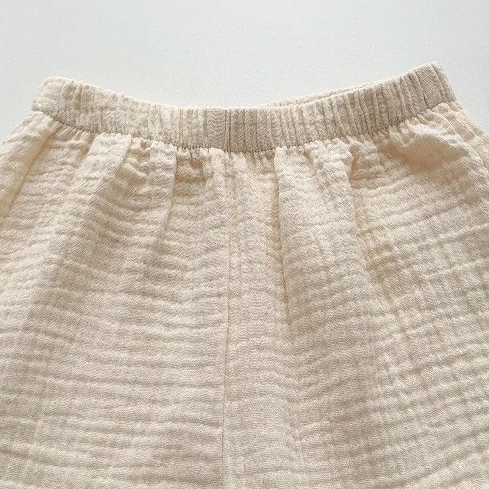 2026 Summer Sweet Style Kids Set Strawberry Pattern Camisole Top+Wide Leg Pants 2Pcs Clothes Beige Korean Girls Suit