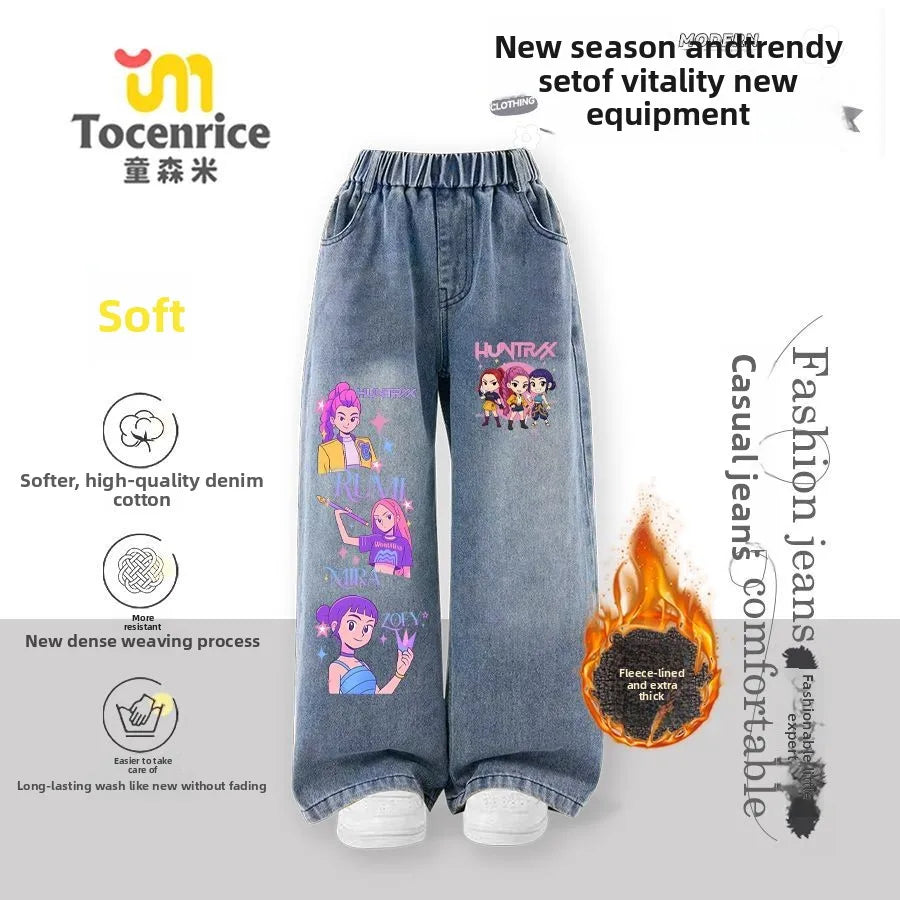 Kpop witch hunters children's jeans girls spring and autumn new straight trousers girls casual pants tide