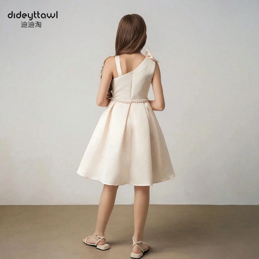 Dideyttawl Customized Sleeveless A-Line Girl Dress For Party Short Open Back Lace Birthday Gown Knee Length Kids Junior Concert