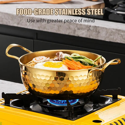 3 Pcs Stainless Steel Cooking Pot Set Korea Ramen Pot Saucepan with Lid Dishwasher Safe hammer printing pot for Soup Hotpot