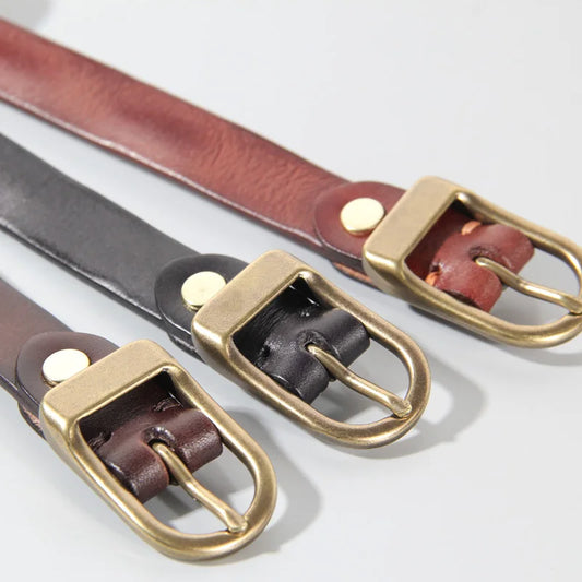 Retro Narrow Cowhide Women's Belt Pure Copper Button Top Cowhide All-match Casual Jeans Belt High Quality Luxury Women Belt