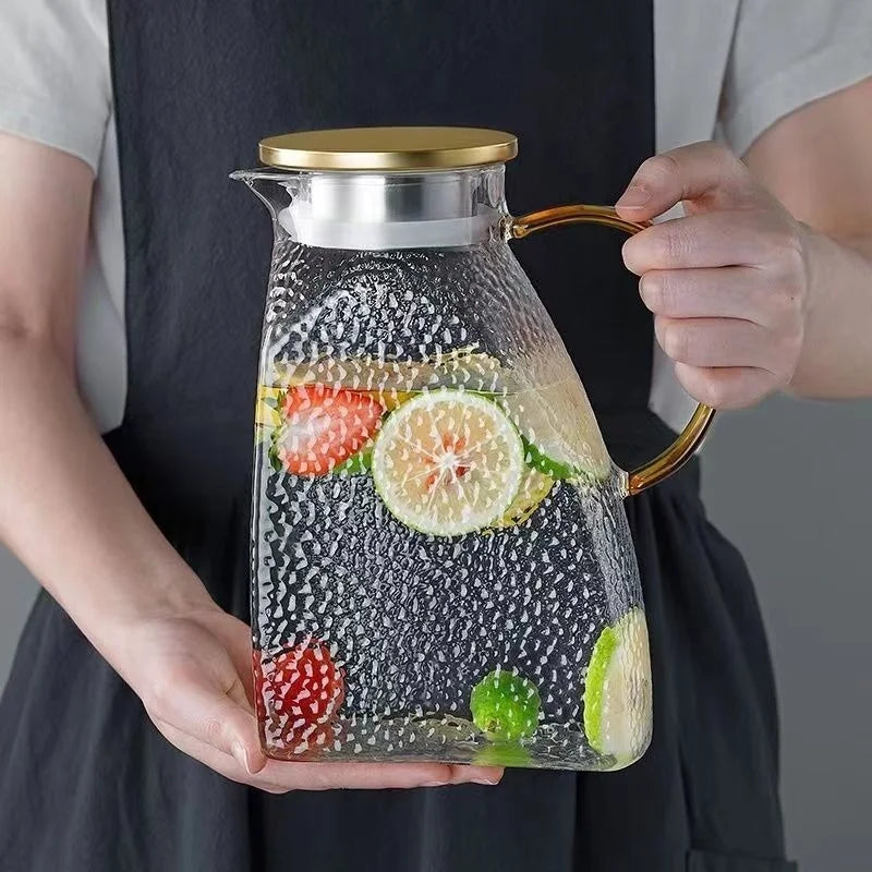 JUSTINLAU 1.8L Cold Water Jug High Borosilicate Glass Water Kettle Summer Refrigerator Pitcher Home Fruit Tea Juice Drink Kettle