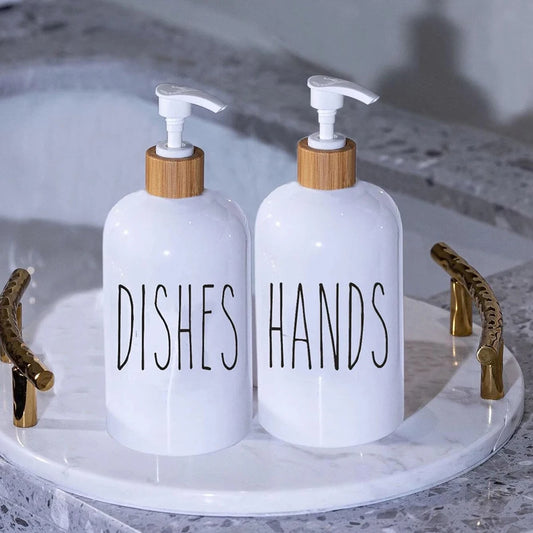 2pcs Letter Soap Dispenser Kitchen Dish and Hands Soap Bottle Bathroom Refillable Countertop Hand Sanitizer Bottle 500ml/16 oz
