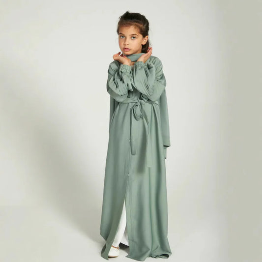 Modest Kaftan Hijab Dresses for Kids Open Khimar Kimono Abaya Dubai Luxury Muslim Sets Islam Kebaya Jalabiya Eid Ramadan Caftan
