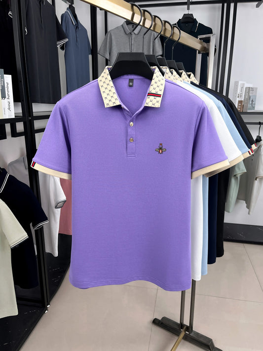Personality letter jacquard lapel short sleeve T-shirt men high-end brand Little Bee embroidery fashion trend summer polo shirt