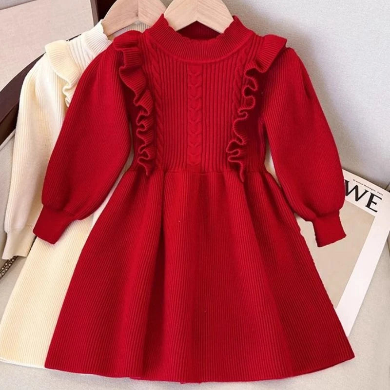 Stylish Thickened Knit Princess Dress for Baby Girls 2025 Spring Autumn New Style Red