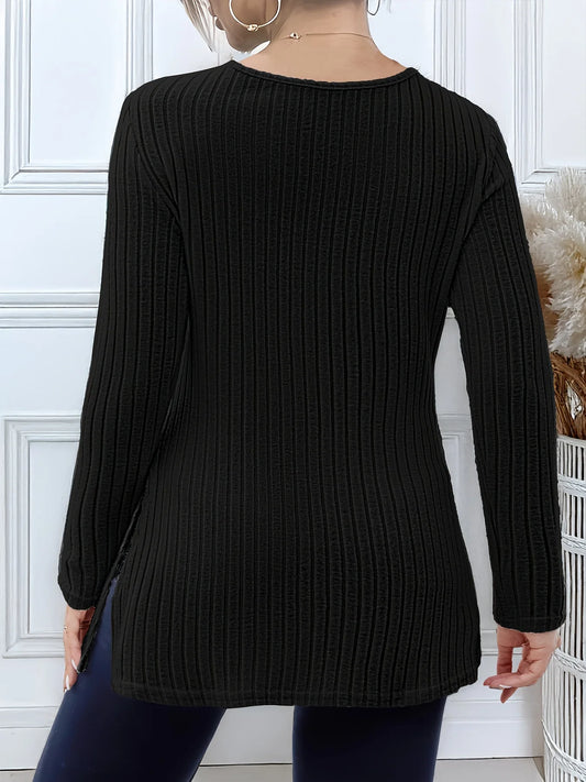 Plus Size Women's V-Neck Pleated Long Sleeve Tunic Top Elegant Flowy Comfortable Design