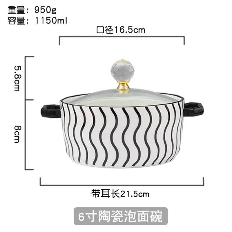 ceramic double ear bowl, instant noodle bowl, household soup bowl, tableware, wholesale noodle bowl, student dormitory bowl
