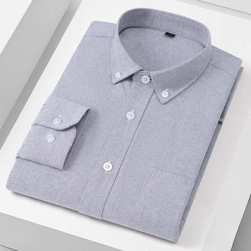 New 100% Cotton Oxford Shirt Long Sleeve For Men's Social Dress Shirts Soft Comfortable Regular Fit Casual Man Office Shirt 5XL