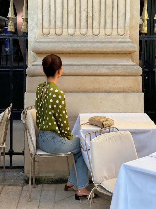 Sexy Polka Dot Print Loose Fit irt Transparent Design Breathable Polyester Long Sve Women's Ele Sle Spring Summer