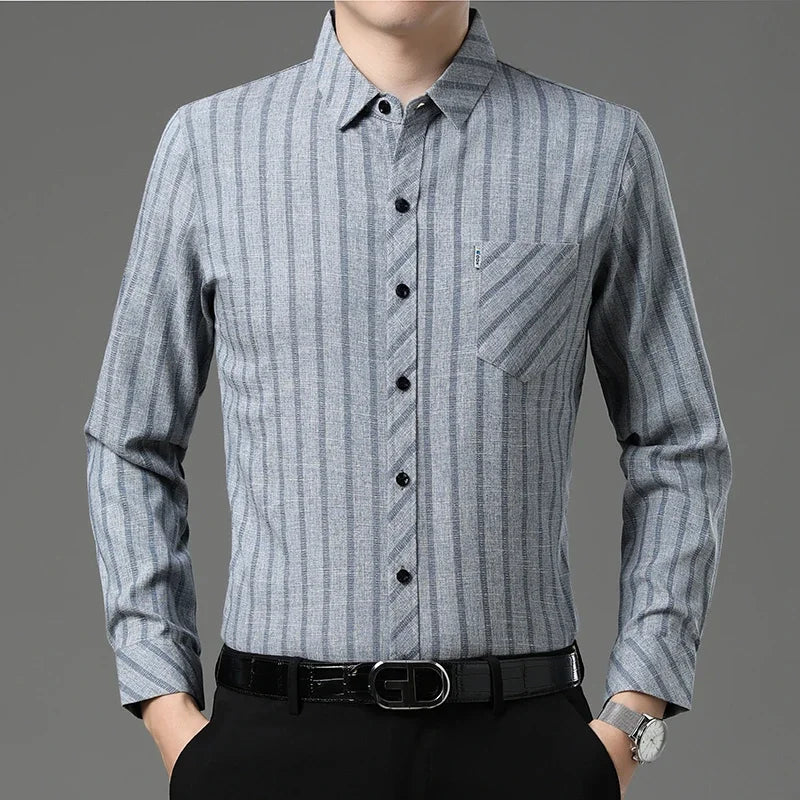 New Men's Business Casual Long Sleeved Printed Shirt with Wrinkle Resistance No Ironing Comfortable All Season Versatile Top