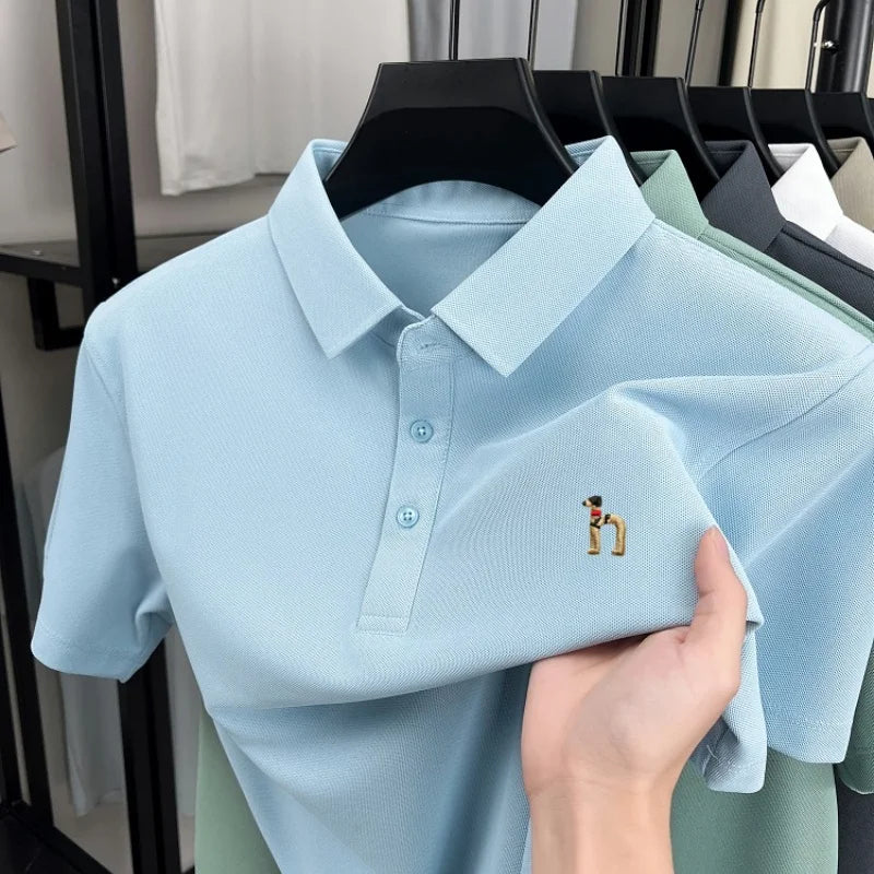 Light luxury brand short sleeve men's polo shirt new Korean style youth fashion cartoon dog embroidery summer breathable T-shirt