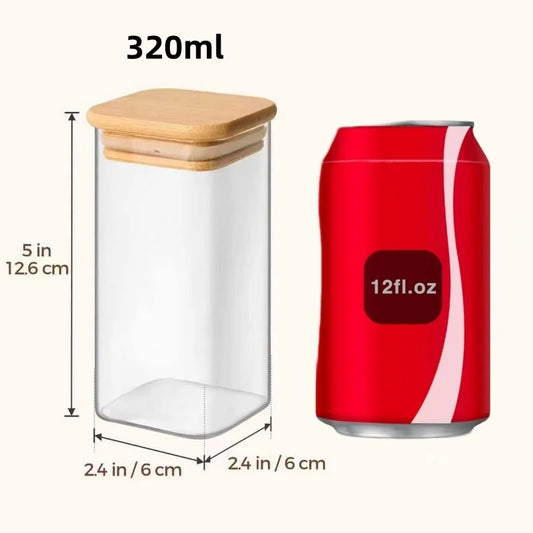 1/4/6/8/12Pcs - Square Food Storage Containers, Kitchen Spice Glass Jars, Transparent Glass Jar Set, Square Wide-Mouth Glass Storage Containers, Glass Airtight Jars, Coffee Bean Storage Containers, for Kitchen Spices, Grains,