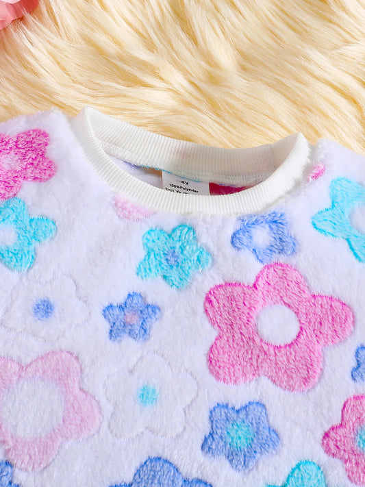 Autumn children's clothing set for girls, fashionable and comfortable home -2-piece set of multi-color coral fleece top and pant