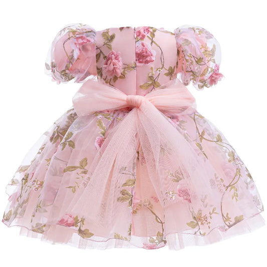 Toddler Pink Rose Dress Baby Girls Tulle Princess Dress For Kids Birthday Party Evening Gown Wedding Baptism 1 2 3 4 5 6 Years