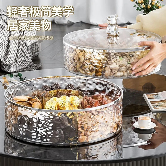 New style dried fruit tray for living room coffee table, a luxurious and high-end divided serving tray for nuts, seeds, candies,
