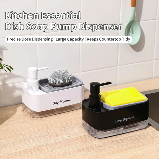 Hand and Dish Soap Dispenser Set Detergent Dispenser Sponge Holder 2-in-1 Countertop Soap Pump Dispenser for Kitchen Sink