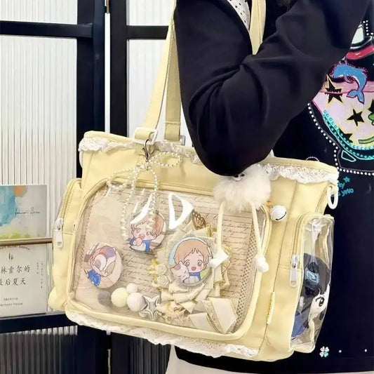 New Y2K Cute Japanese Ita Bag Lolita Girl Transparent Shoulder Tote Bag Large Capacity Crossbody Casual Bag DIY Display Handbags