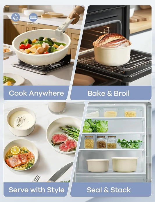 27pcs Nonstick Cookware Set, Pots and Pans Set Non Stick Detachable Handle, Non Toxic Cookware Sets Induction, Pots and Pans