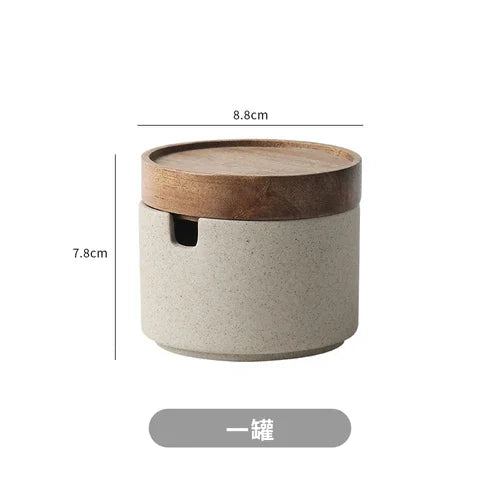 Kitchen Spice Pepper Storage Bottle Round Ceramic Seasoning Jar with Wooden Lid Salt Pepper Jar Kitchen Tools Porcelain