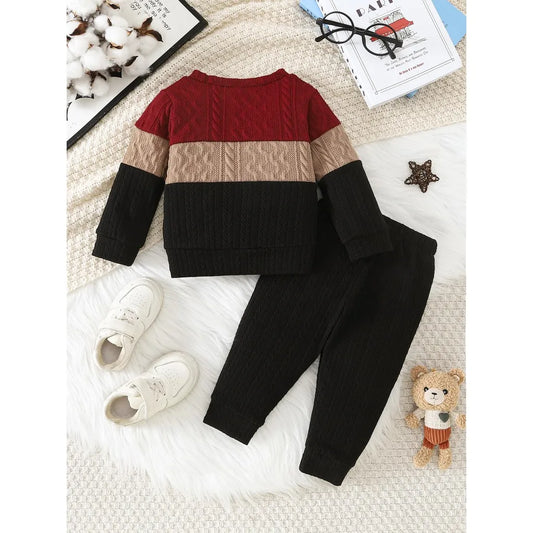 0-3 Years Baby&Kids Boy Clothing Set Three Color Spliced Top+Pants 2PCS Autumn and Winter Clothes Fashion Toddler Boy Costume