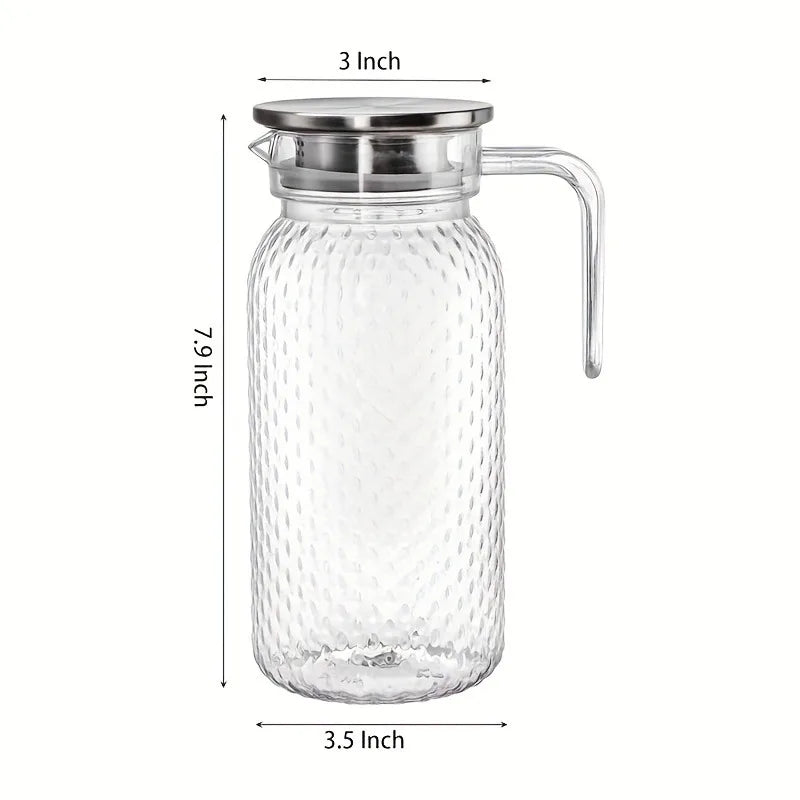 64oz/1.9L Glass Pitcher with Lid & Handle - High Borosilicate Glass for Refrigerator, Keeps Drinks Hot/Cold, Juice Jug, Kitchen