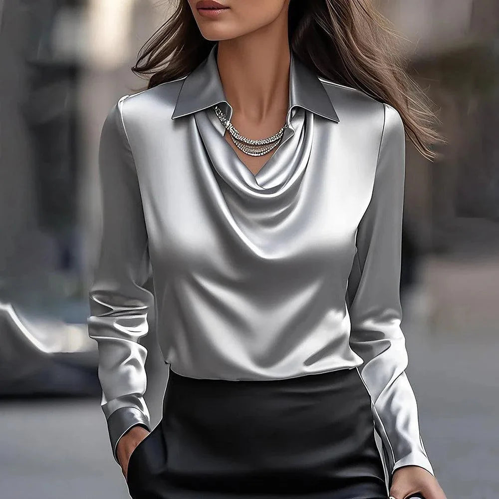 2025 Fall/Winter Women's Lapel Long Sleeve Shirt Temperament Simple and Thin Commuter Top Burgundy Comfortable Pullover Top