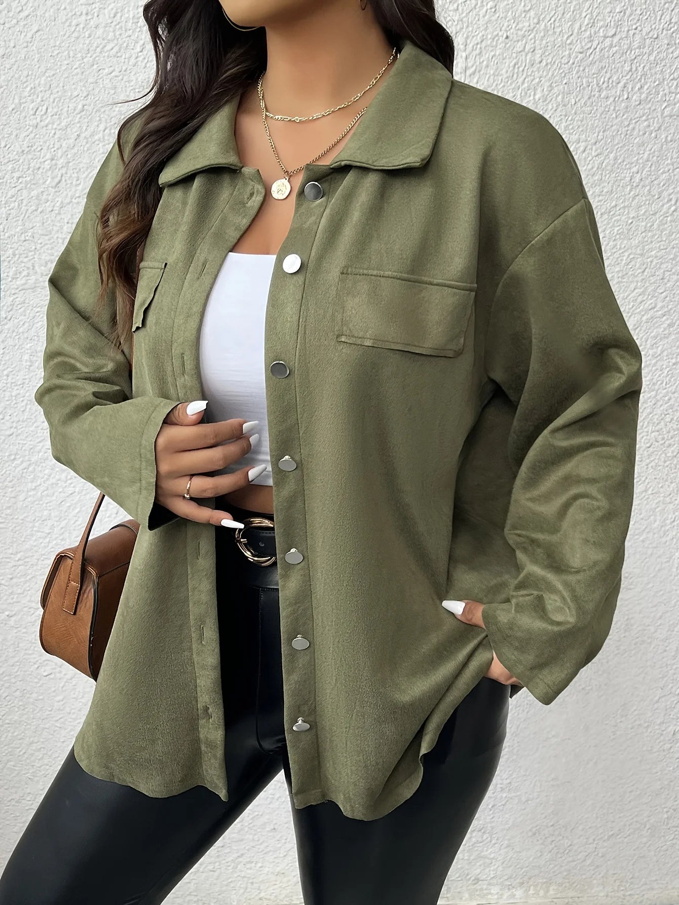 Upgraded plus size Women's clothing Shirt with Metal Buttons Long Sleeve Coat High-End Lapel Shirt Simple Casual Women's Top