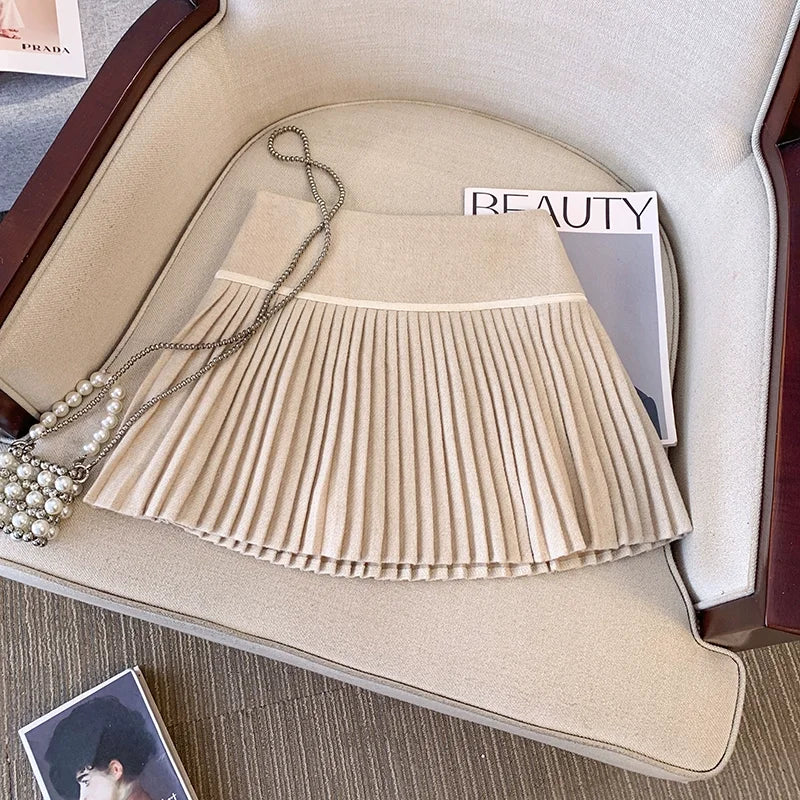 Plaid Pleated Mini Skirt Thick Wool Short Skirt High Waist Box-pleat Miniskirt for Women Teen-girl Preppy Style Outfit