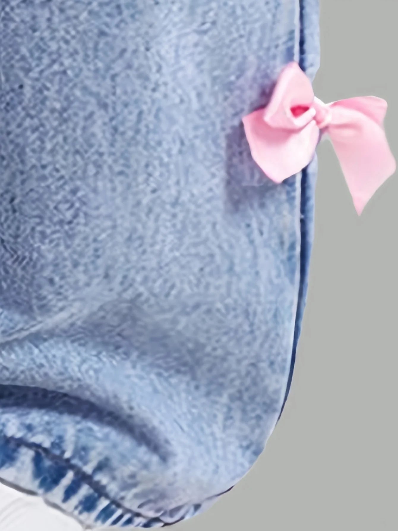 Youthful Girl Summer Bow Print Short Sleeve Bow Tie Jeans Two-Piece Set Comfortable Full Elastic Waistband
