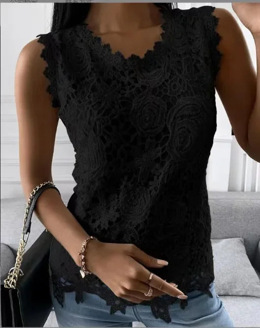 Lace T Shirt Women Elegant Casual Tshirt Woman Clothing Summer Fashion Tops Tee Vintage Clothes Streetwear Solid T-Shirts Blusas