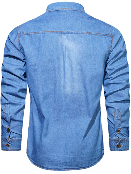 FREDD MARSHALL 2025 Autumn New Fashion Men's Long Sleeve Denim Shirt Casual Button Down 100% Cotton Washed Shirts with Pocket