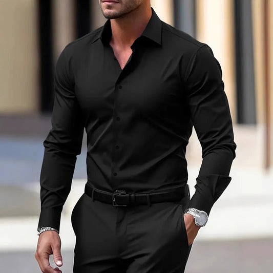 Men'S Long Sleeve Business Formal Slim Fit Work Shirt