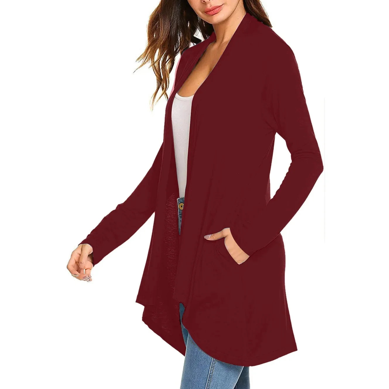 Women's Long Sleeve Knitted Pure Color Cardigan Shirt with Pocket Hot Sale Of The Season Trendy Spring Autumn Cotton Solid Color