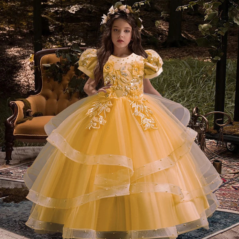 New flower girl wedding dress Girls party dresses, elegant girl walking show evening dress 4-12 years old children's clothing
