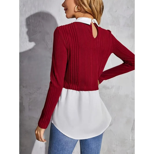 Plus Size Stylish New Women's Patchwork Blouses Long Sleeve Soft & Breathable Loose Fit Casual Summer Women Blouses 