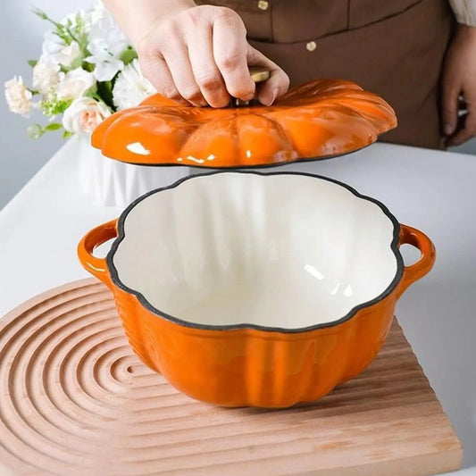 Pumpkin Dutch Oven Enamel Cast Iron Pot with Lid for Bread Baking Soup Stew Oven Safe Thanksgiving Halloween Decor Holiday Gift