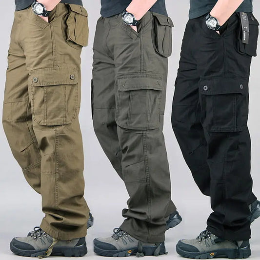 Solind Cotton Multi Flap Pockets Men's Straight Leg Cargo Pants Loose Casual Outdoor Pants Men's Work Pants For Hiking Tactical