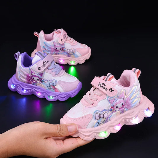 2026 Summer Sanrio Kuromi Child Casual Shoes New Style Led Light Sneakers Kids Anti-Slip Running Shoes