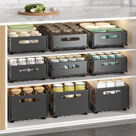 Non Perforated Folding Cabinet with Pull-out Basket Multifunctional Snack Storage Rack Household Kitchen Sink Storage Rack